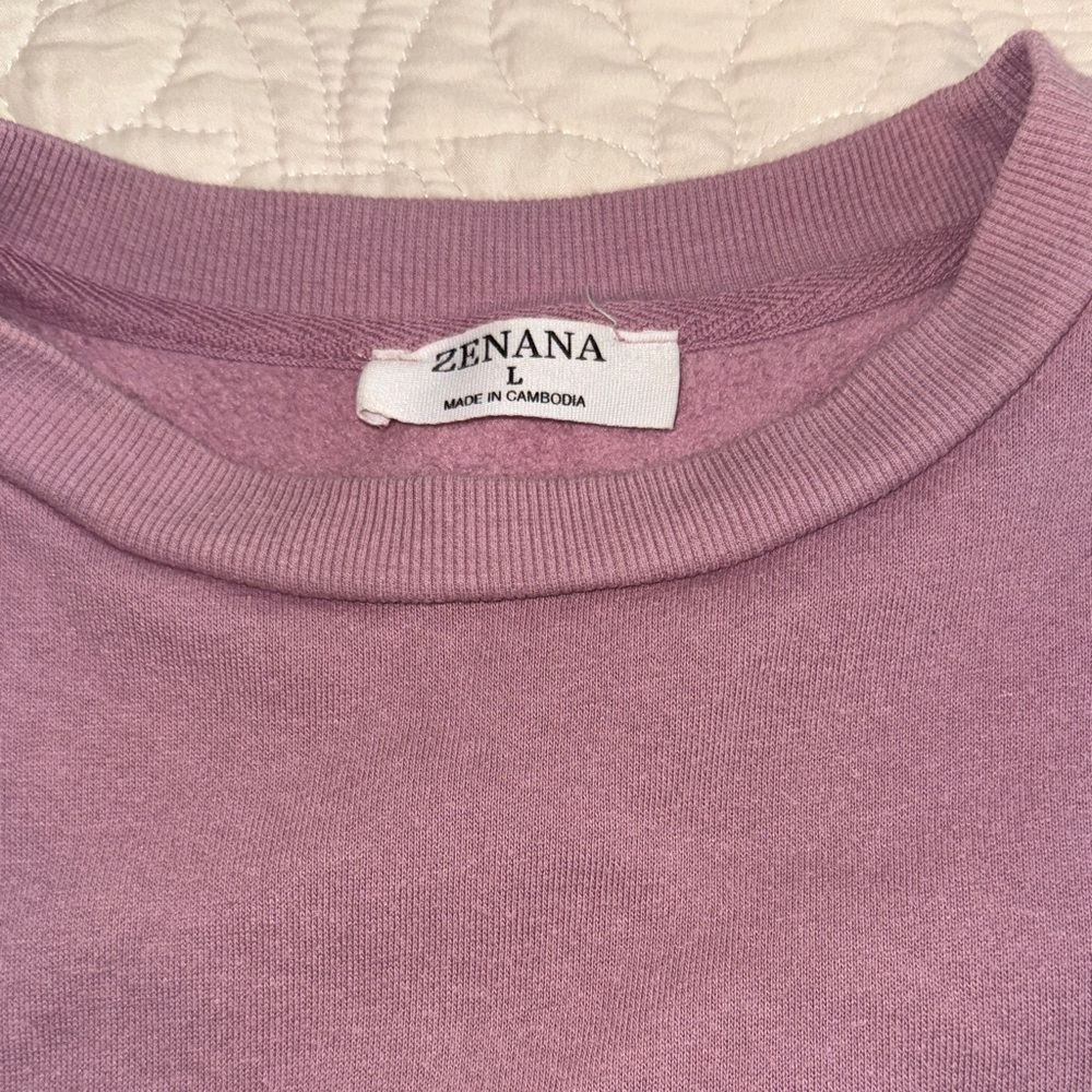 Zenana Outfitters Mauve Cropped Crew Neck Sweatshirt - Picture 2 of 4